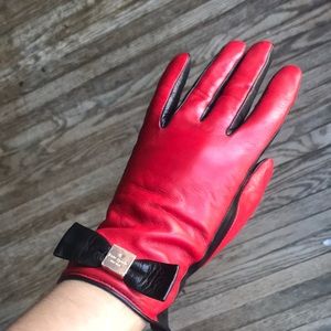 Kate Spade Red/Black Lamb Leather Gloves